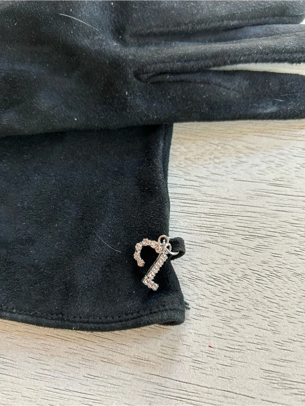 Black Suede Gloves with Rhinestone Number Accent